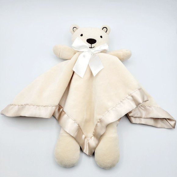 Petit Tresor of Beverly Hills Tan Bear Blanket Lovey Soft Baby Toy Satin Trimmed - Picture 1 of 9